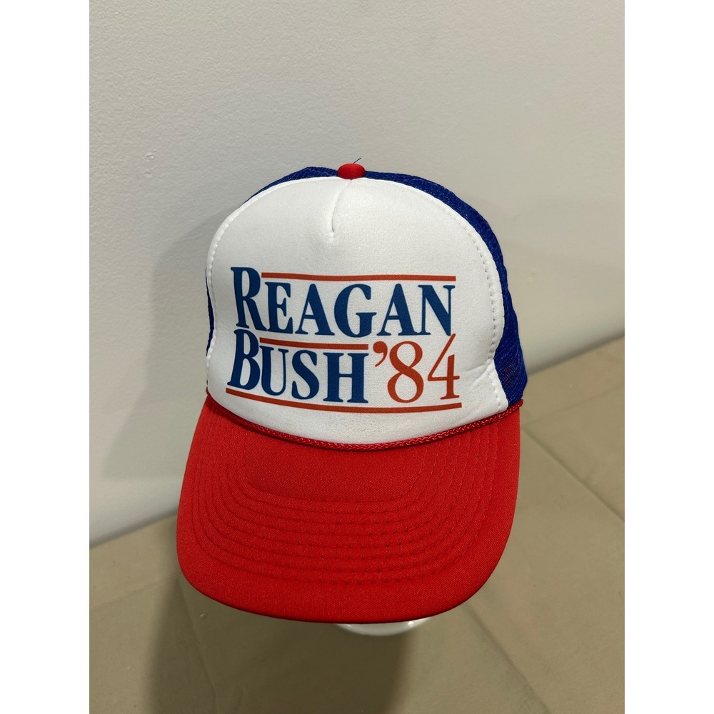 Vintage Reagan Bush 84 Trucker Hat Nissun Red White Blue Political Snapback Cap